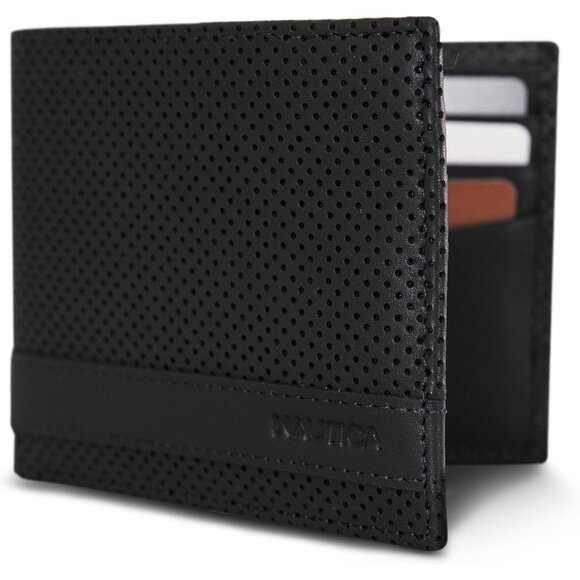 Nautica Men's Bifold Leather Wallet Black RFID Blocking ID Window Card Slots - Picture 6 of 7